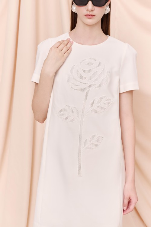 Sixdo White Flower Embroidery Woven Mini Dress