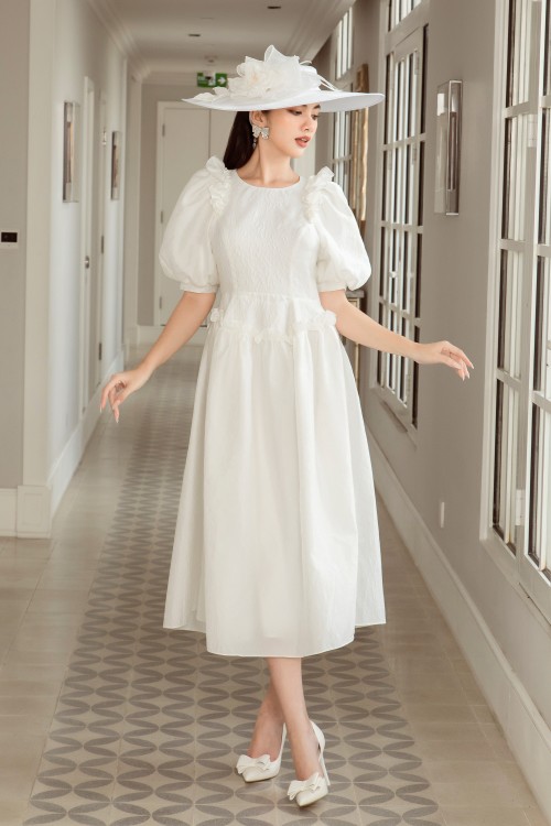 Sixdo Puff-sleeves Dress In White Limited Collection