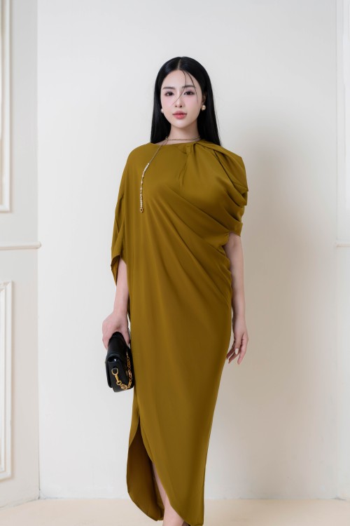 Sixdo Yellow Split-side Midi Silk Dress