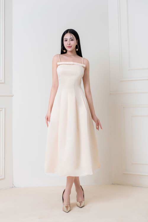 Sixdo Z-Cream Midi Taffeta Dress