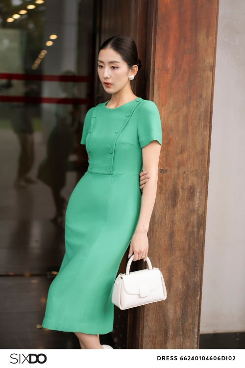 Sixdo Green Woven Midi Dress