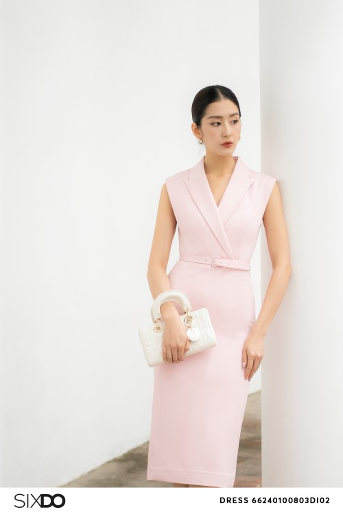 Sixdo Pink Woven Midi Dress