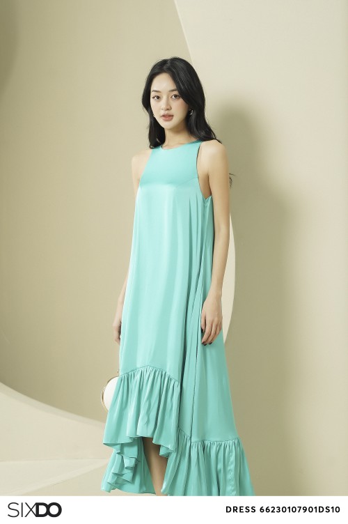 Sixdo Turquoise Sleeveless Midi Silk Dress