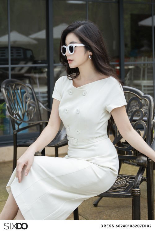 Sixdo Cream Woven Midi Dress