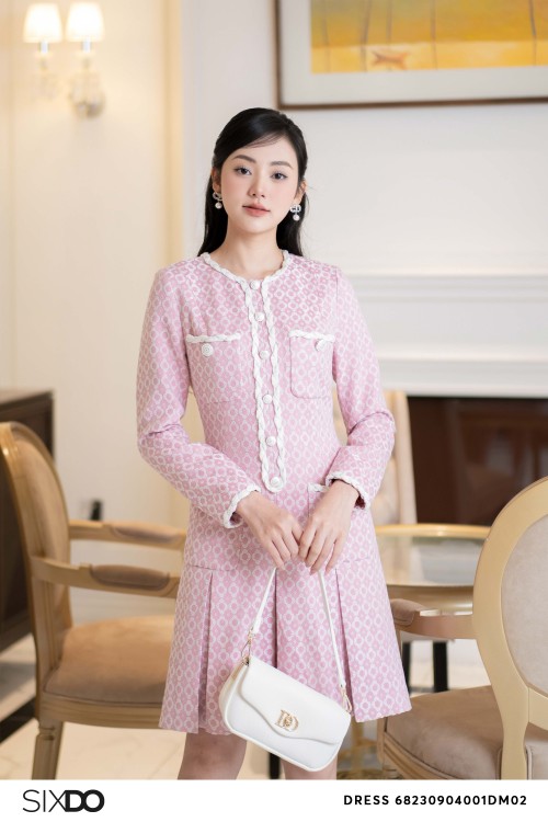 Sixdo Light Pink Long Sleeves Mini Woven Dress
