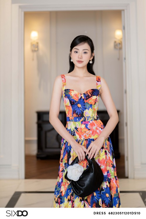 Sixdo Multicolor Floral Midi Silk Dress