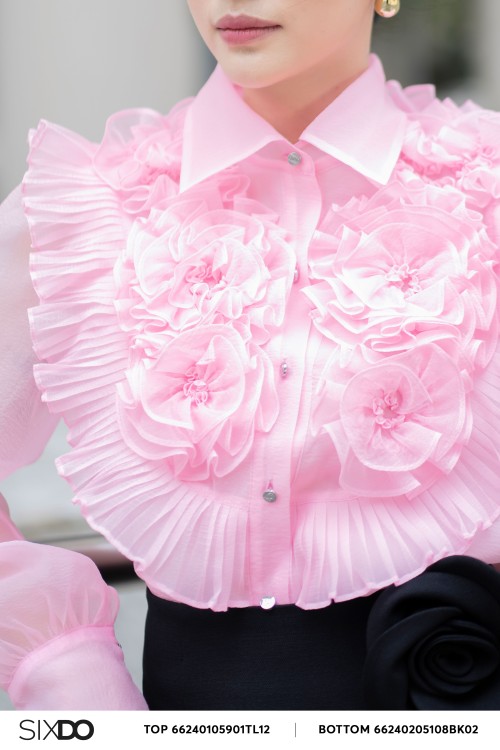 Sixdo Pink 3D Flower Organza Shirt
