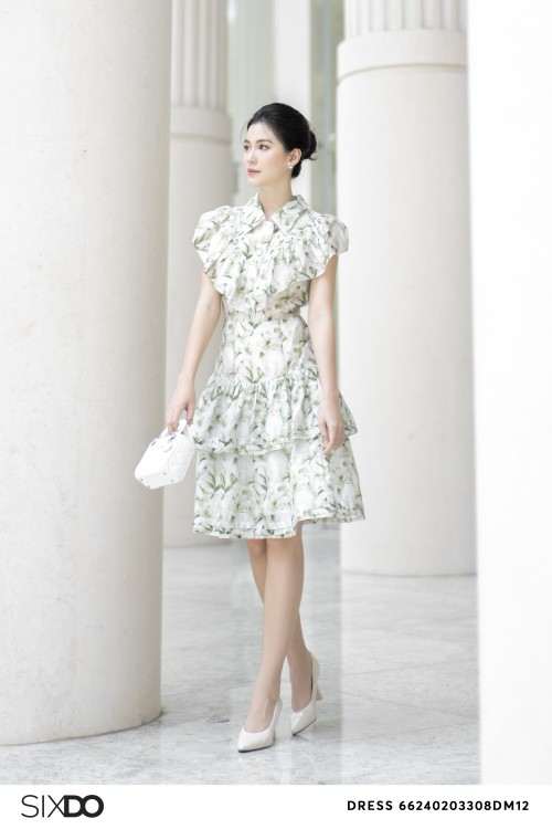 Sixdo White Floral Organza Mini Dress