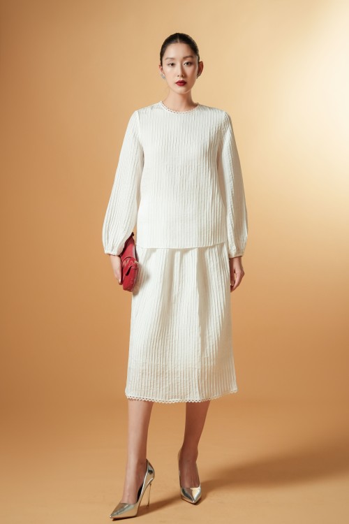 White Raw Flared Skirt