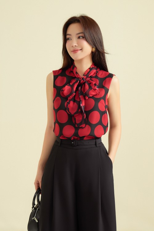 Sixdo Black Polka Dot Voile Top 1