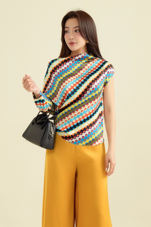 Sixdo Multicolor Polka Dot Silk Top