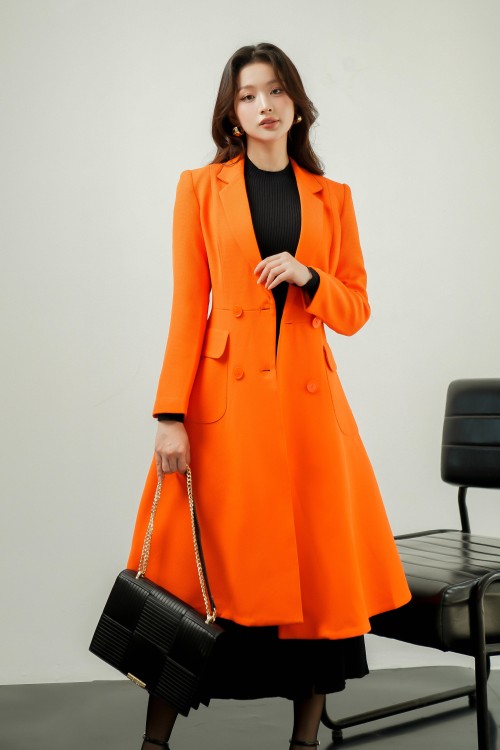 Sixdo Orange Swing Back Long Woven Coat