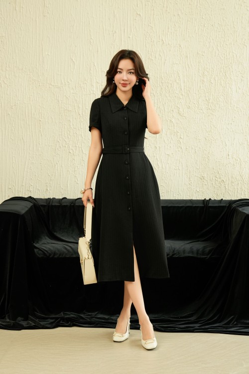 Sixdo Black Woven Flared Dress 1