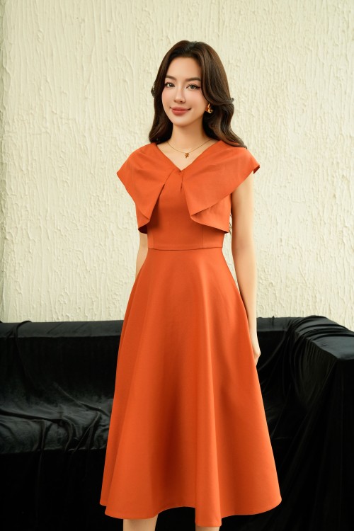 Sixdo Orange Woven Midi Dress