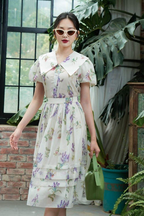 Sixdo Z-Cream Lavender Midi Skirt (Chân váy)