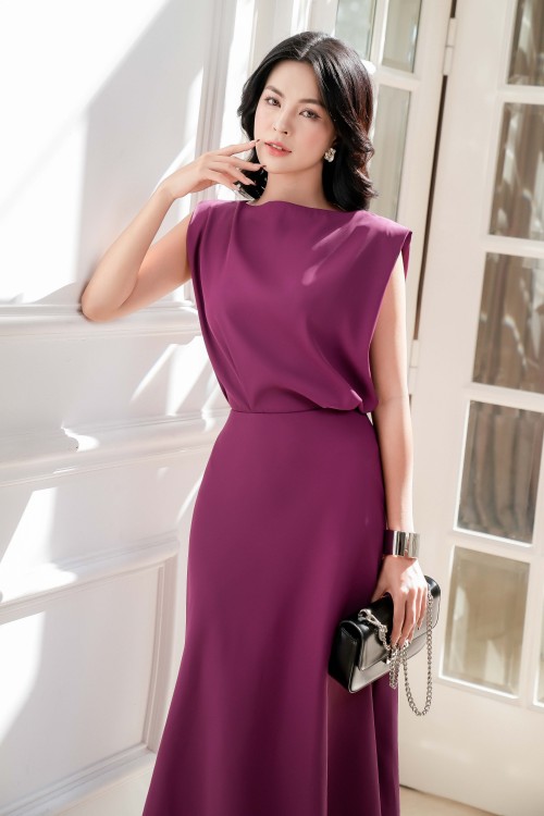 Sixdo Dark Violet Silk Flared Skirt