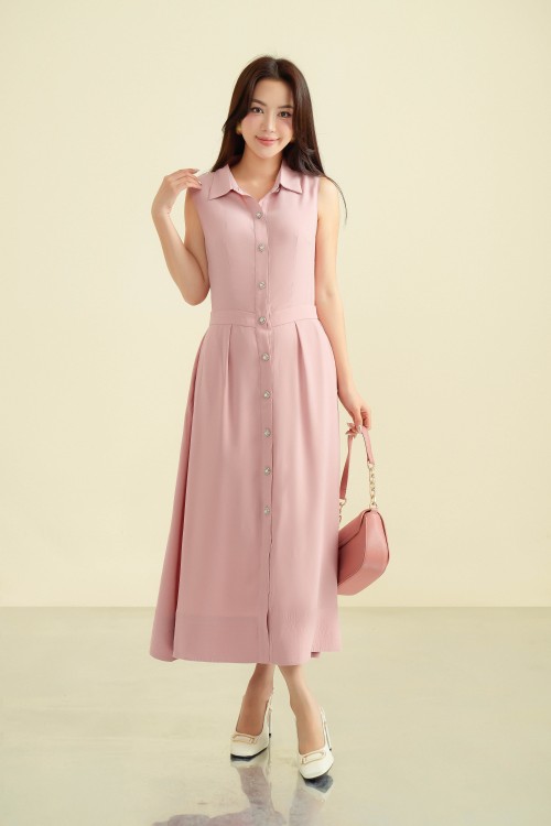 G-Pink Sleeveless Woven Flared Dress