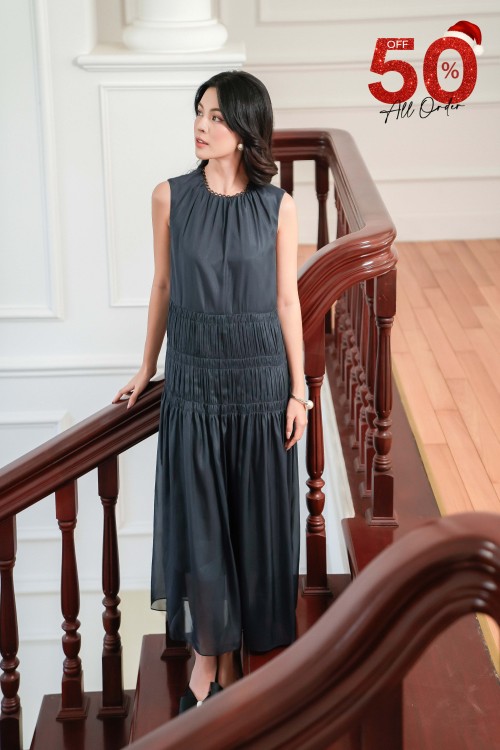 Navy Organza Maxi Dress