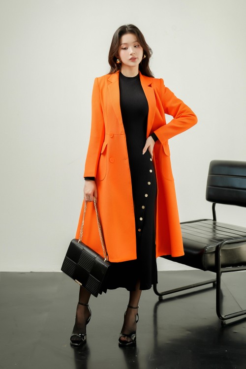 Orange Swing Back Long Woven Coat