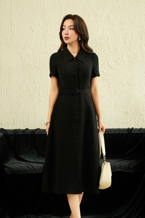 Black Woven Flared Dress 1