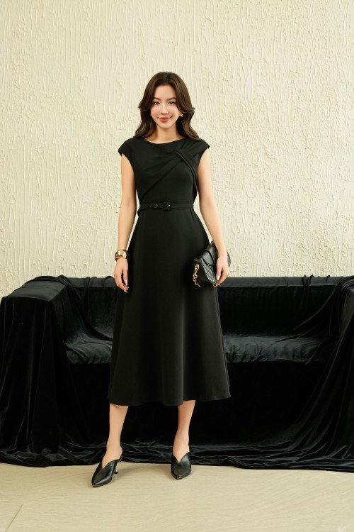 Black Sleeveless Midi Woven Dress