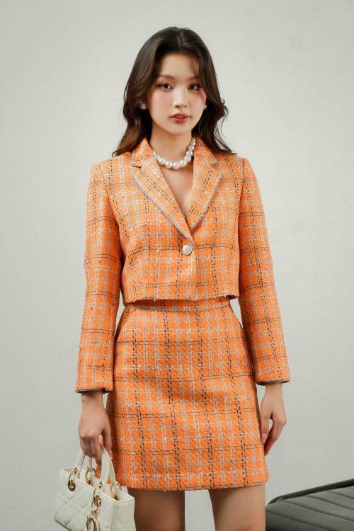 Orange Cropped Tweed Vest