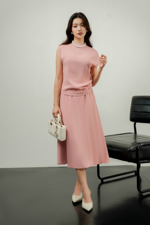 Pink Silk Midi Skirt