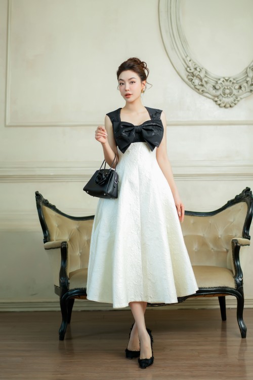 White Queen Anne Midi Brocade Dress