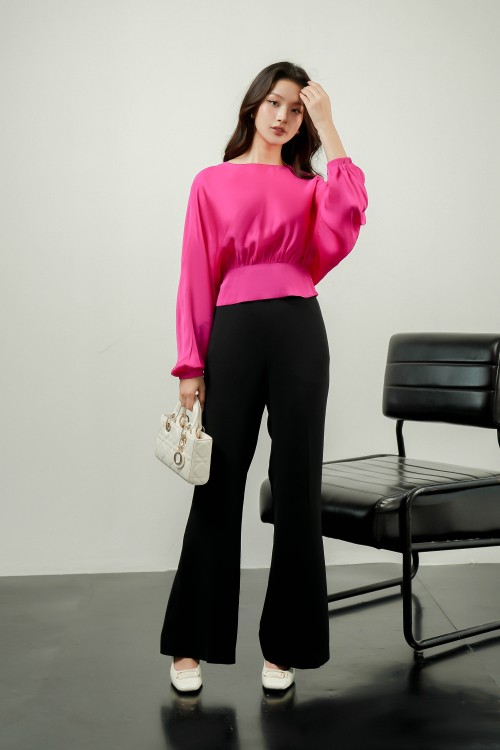 Magenta Long Sleeves Silk Top