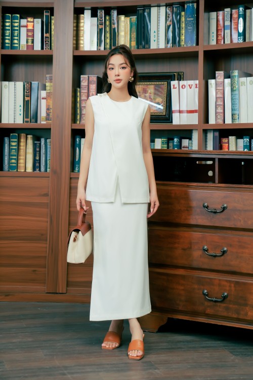 White Midi Silk Skirt 1