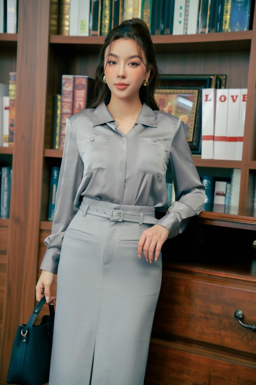 Light Grey Long Sleeves Silk Shirt