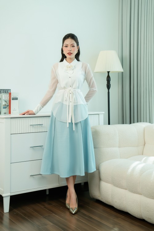 Light Blue Midi Woven Skirt