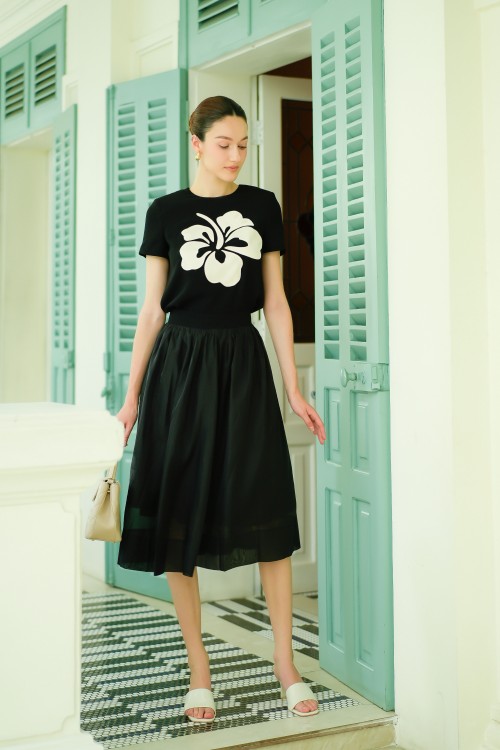 Black Organza Flared Skirt