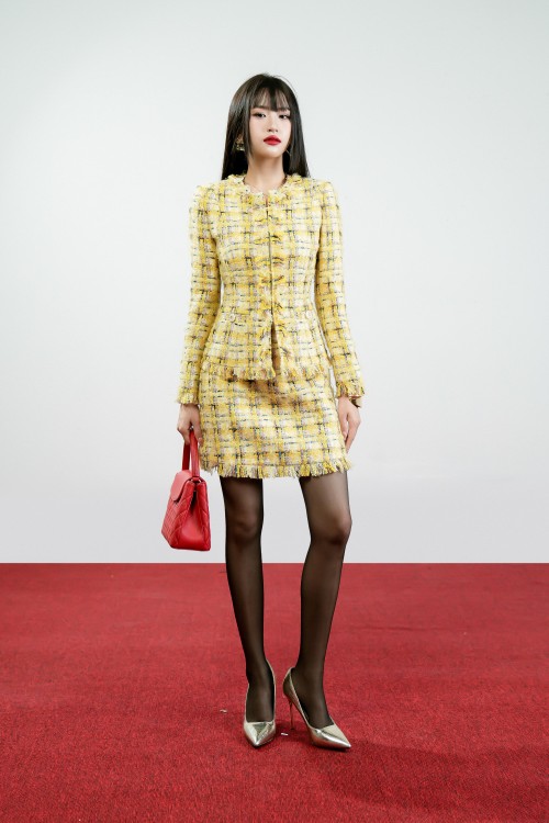 Yellow Check Mini Tweed Skirt