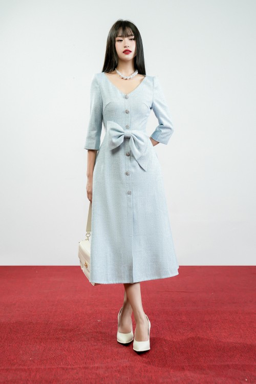 Light Blue Midi Tweed Dress