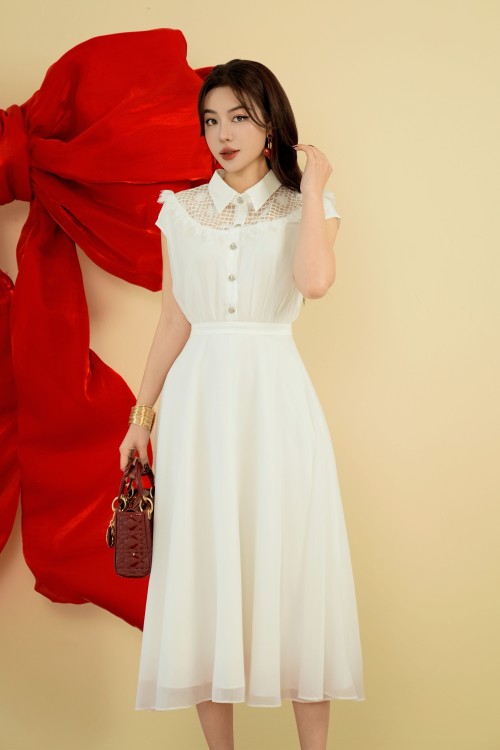 White Organza Flared Dress 2