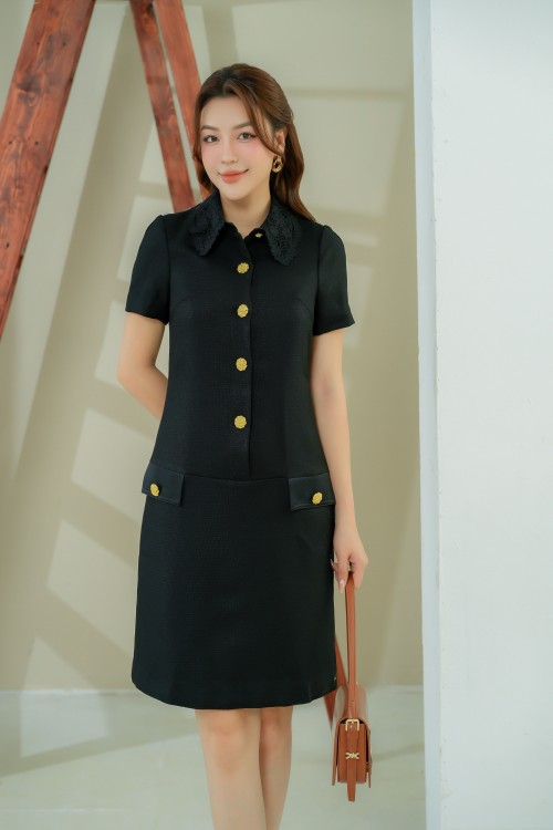 Black Mini Dress With Lace Collar