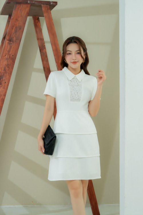 White Short Sleeves Woven Mini Dress