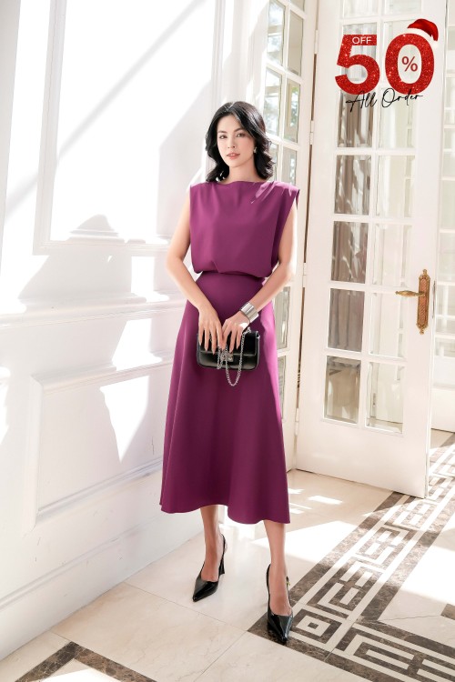 Dark Violet Silk Flared Skirt