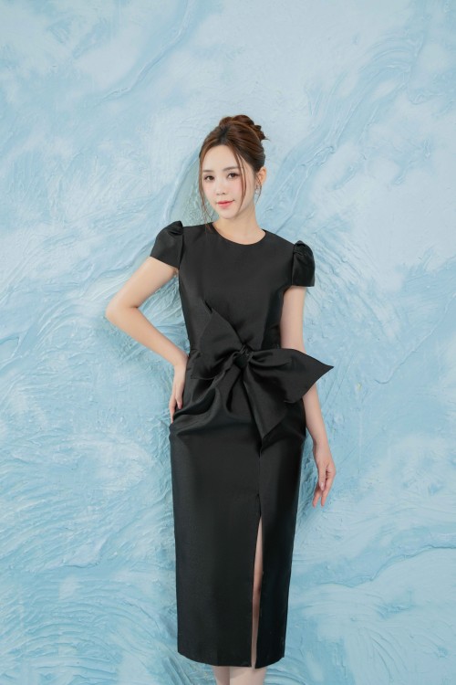 Black Taffeta Sarong Dress