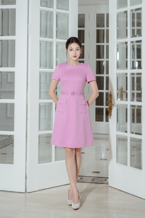 Pink Woven Midi Dress