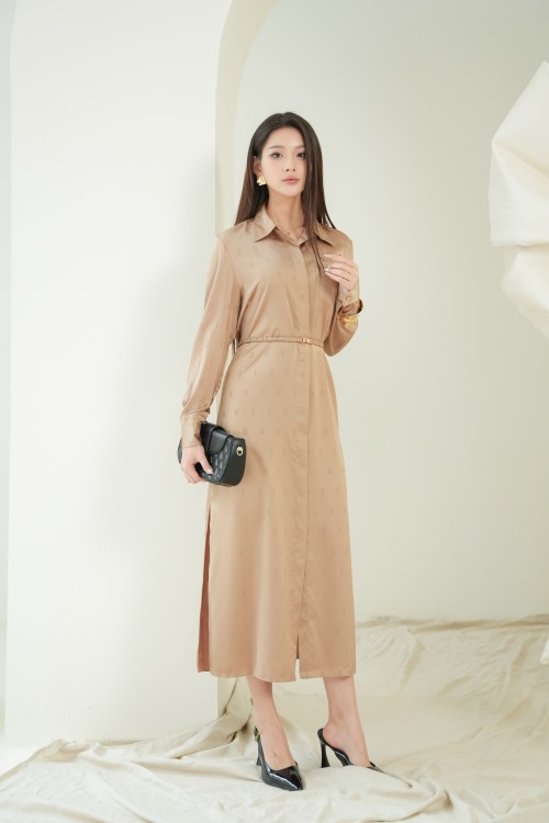 G-Light Brown SIXDO Silk Loose Dress