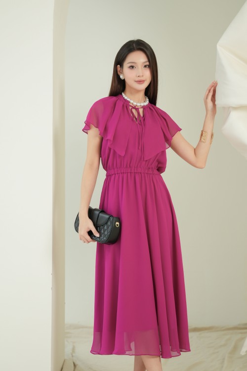 Dark Murrey Chiffon Flared Dress