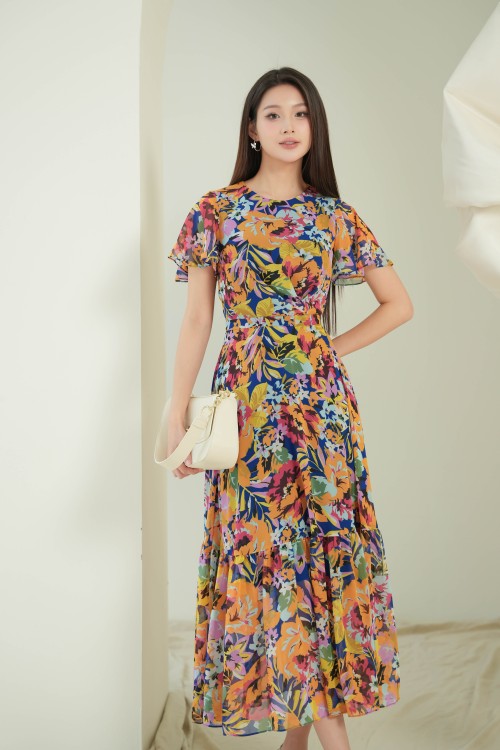 Multicolor Chiffon Flared Dress 2