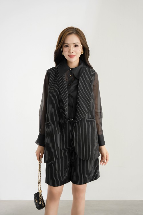 Black Stripe Woven Waistcoat