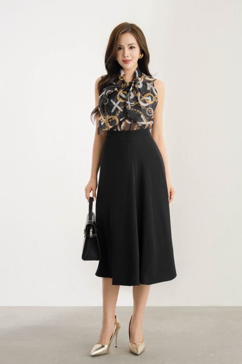 Black Midi Silk Skirt 1