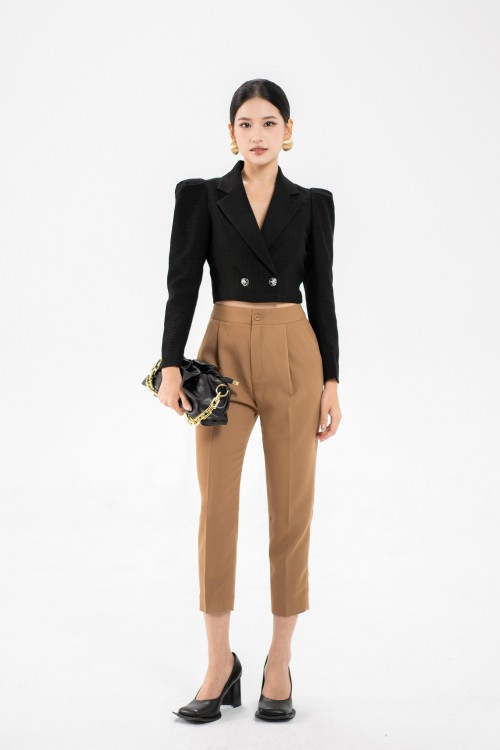 Beige Pleated Woven Pants