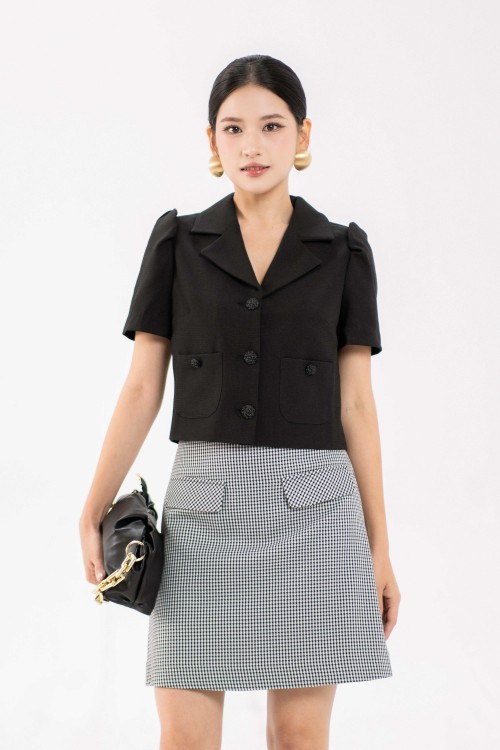 Black Short Sleeves Woven Vest 1