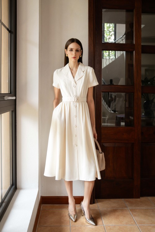 Cream Woven Midi Dress