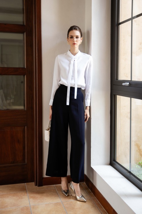 Navy Woven Flared Pants